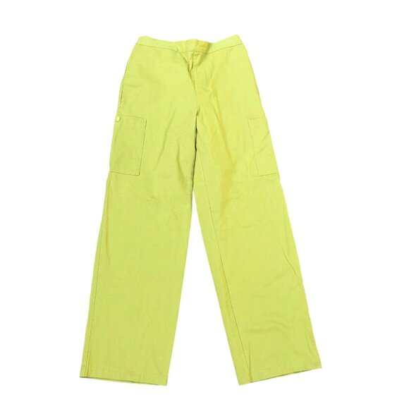 Y2K STUSSY Lime Green Pants SMALL Elastic Waist Baggy 100% Cotton Womens - Picture 1 of 12